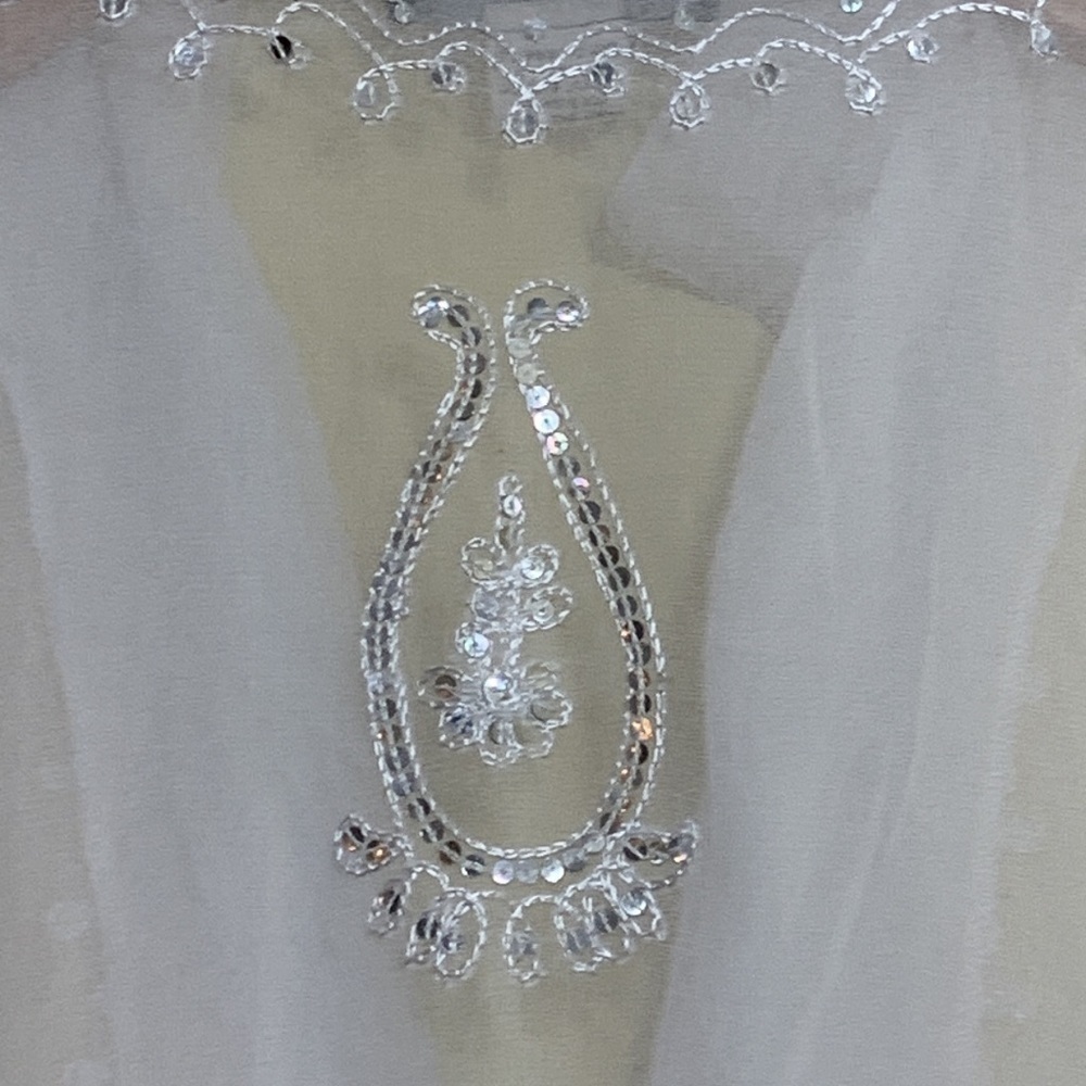 Tokyo Denem White Embroidered Sequin Sheer Long Sleeve Tunic Kimono Dress M - Picture 16 of 17